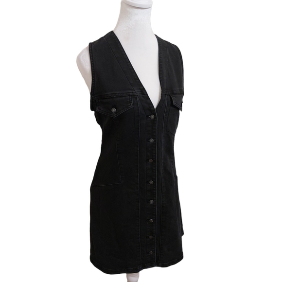 Free People Dresses & Skirts - Free People min denim black button up dress minimalist sleeveless tight preppy 2